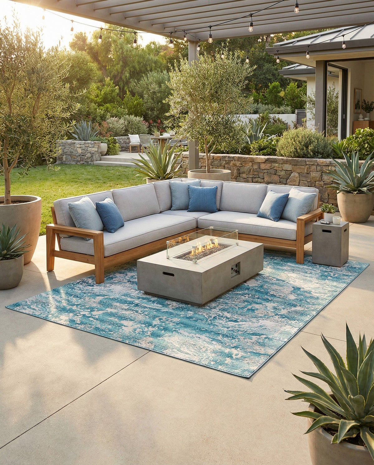 Urban Terrace Collection Area Rug -  Gazebo Rectangle Aqua Blue  lifestyle 5