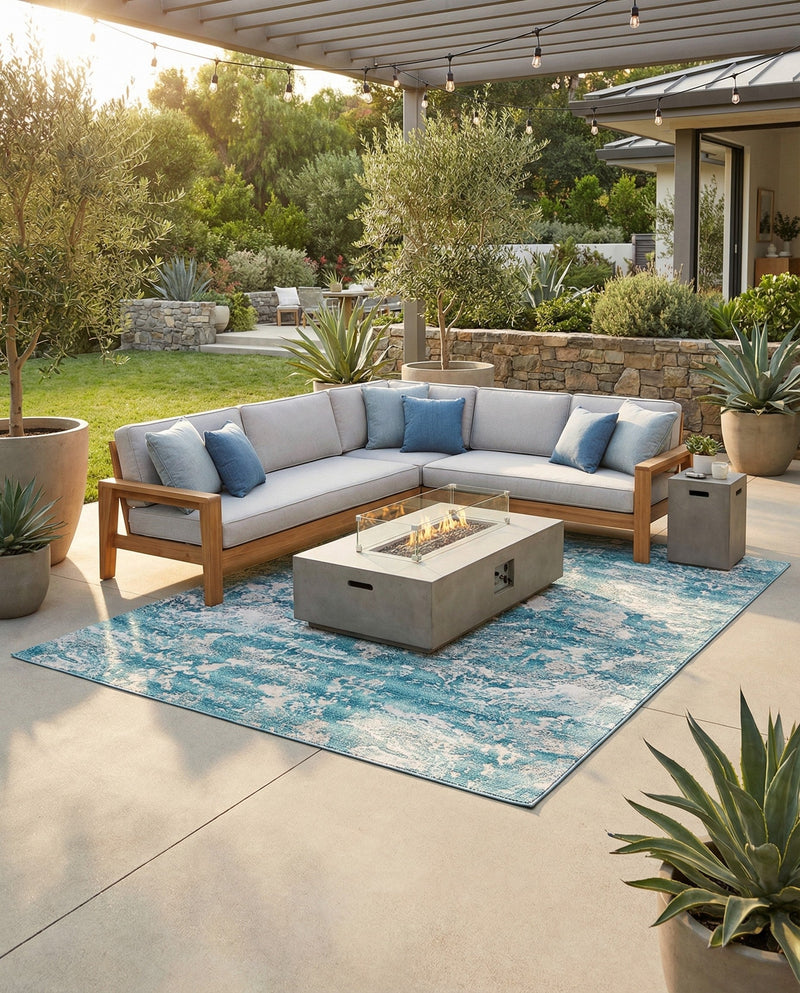 Urban Terrace Collection Area Rug -  Gazebo Rectangle Aqua Blue  lifestyle 5