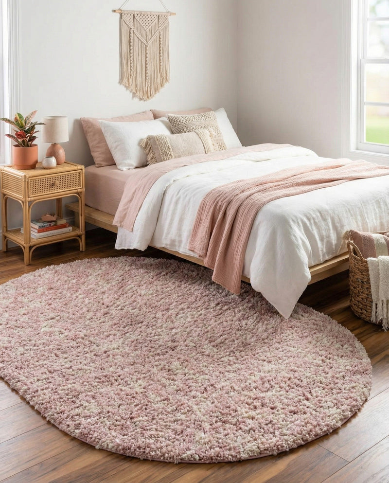 Berber Lattice Shag Collection Area Rug - Atlas (Light Pink) Oval Light Pink  lifestyle 22