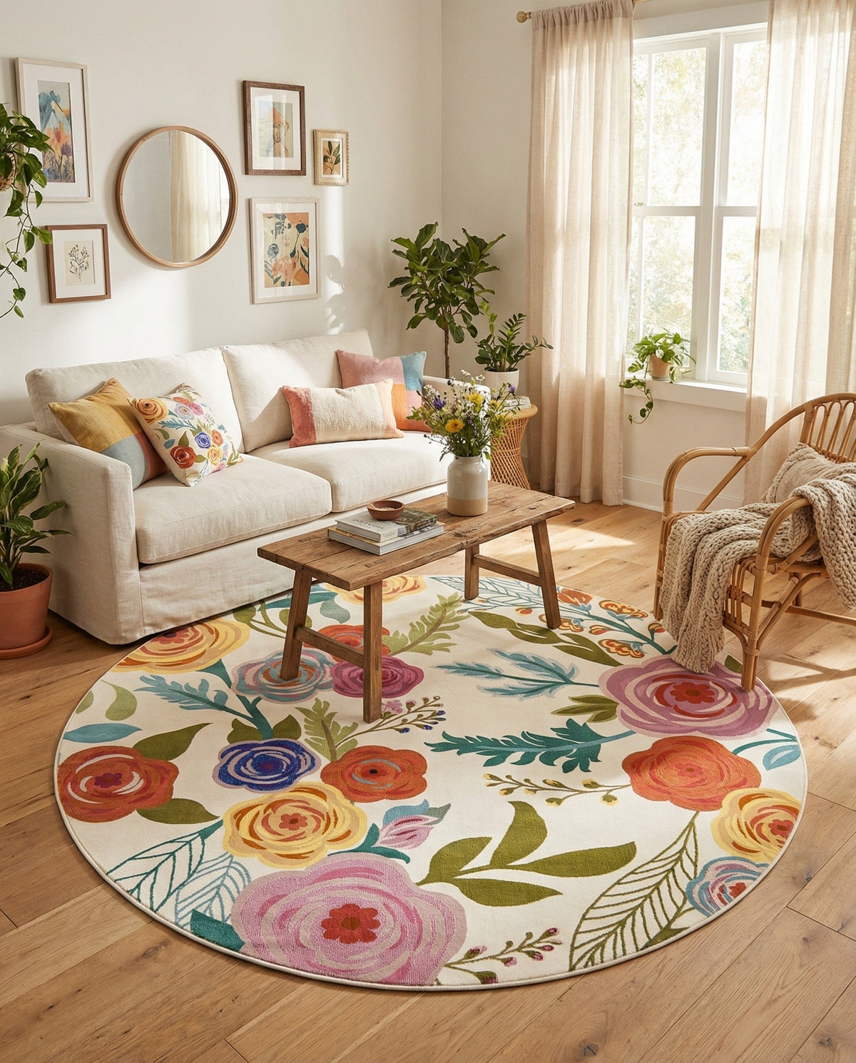 Meadow Breeze Collection Area Rug -  Petal Round Ivory  lifestyle 53