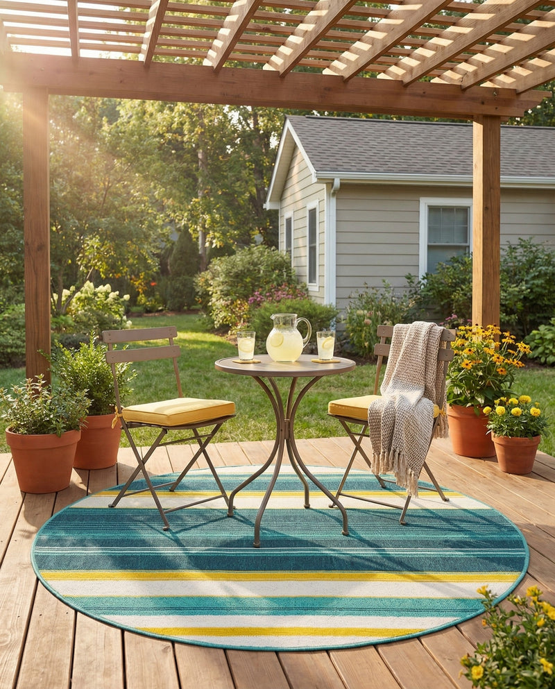 Terrace Fringe Collection Area Rug -  Veranda Round Multi  lifestyle 61