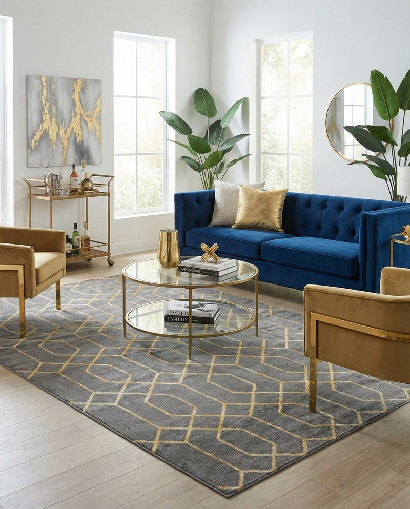 Hollywood Luxe Collection Area Rug - Sunset (Gray Gold) Rectangle Gray Gold  lifestyle 12