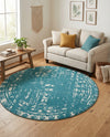 Brighton Stripes Collection Area Rug - Sussex (Turquoise) Round Turquoise  lifestyle 53