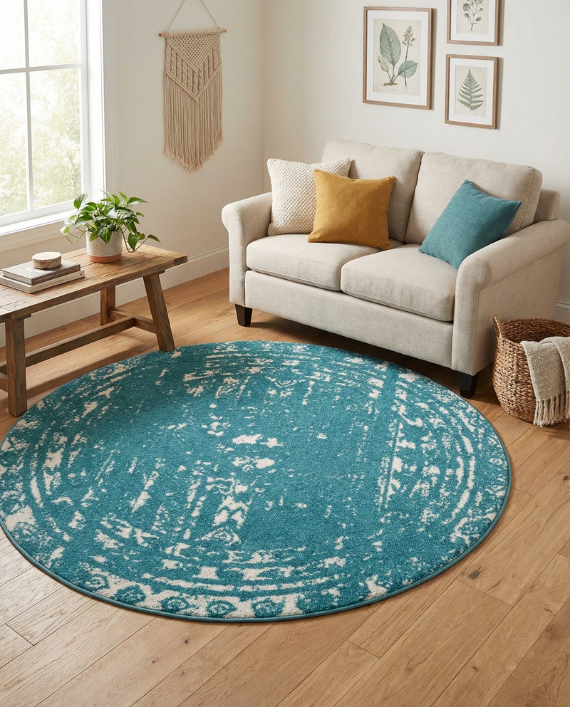 Brighton Stripes Collection Area Rug - Sussex (Turquoise) Round Turquoise  lifestyle 53