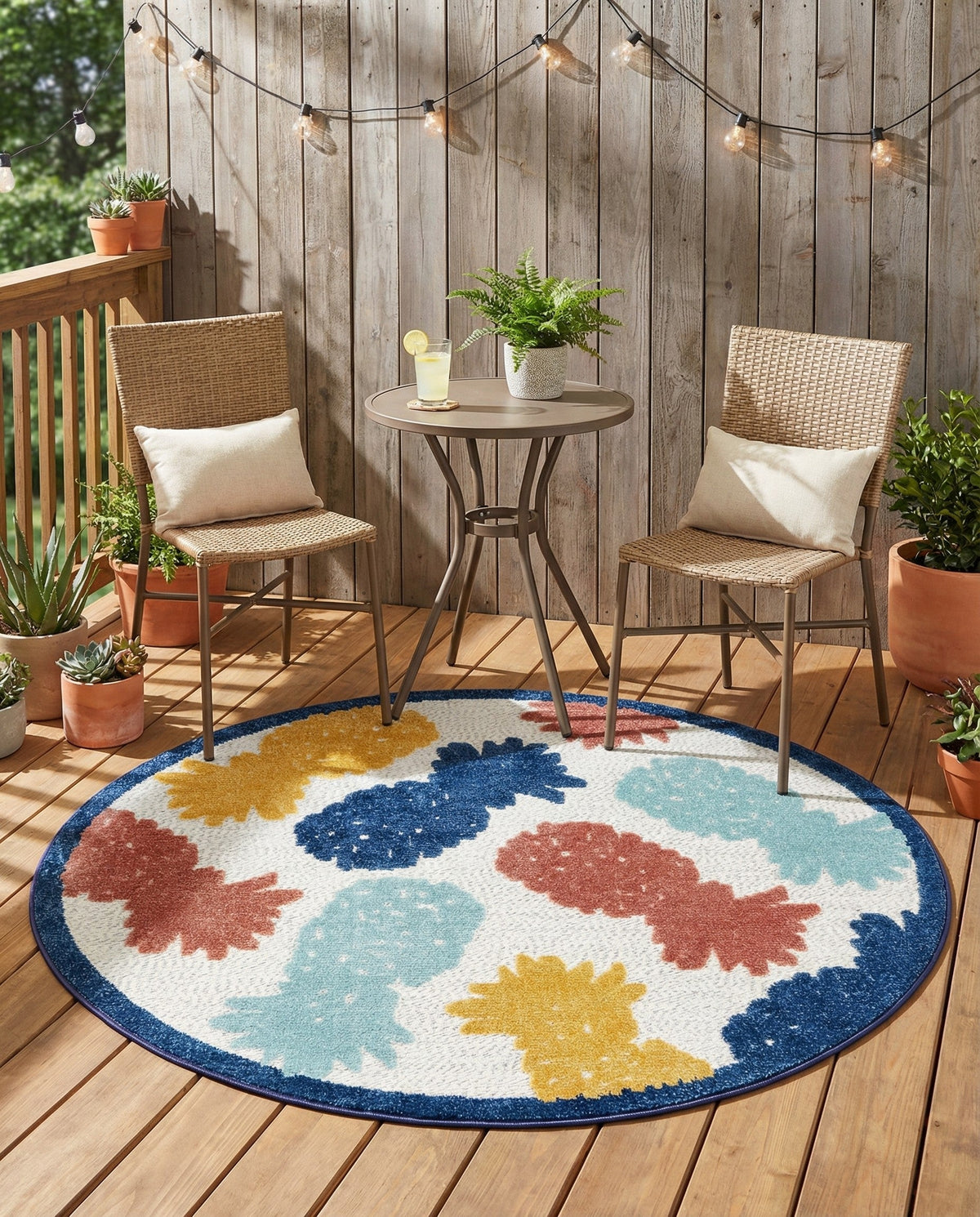Caribbean Terrace Collection Area Rug -  Nevis Round White  lifestyle 81