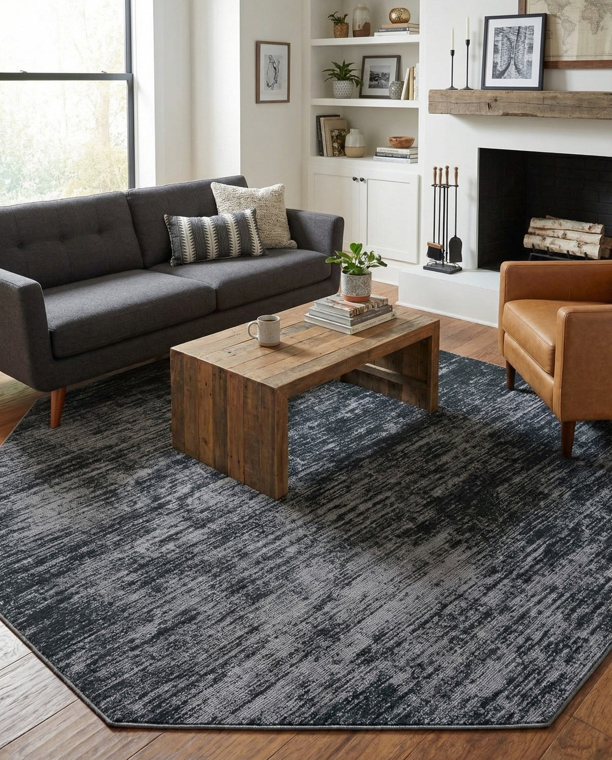 Sahara Essence Collection Area Rug - Oasis (Black) Octagon Black  lifestyle 84