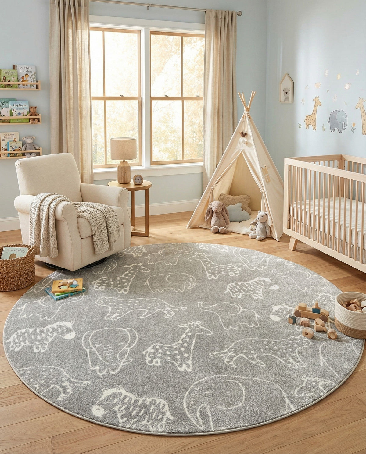 Wonder Tykes Collection Area Rug -  Spectrum Round Gray  lifestyle 146