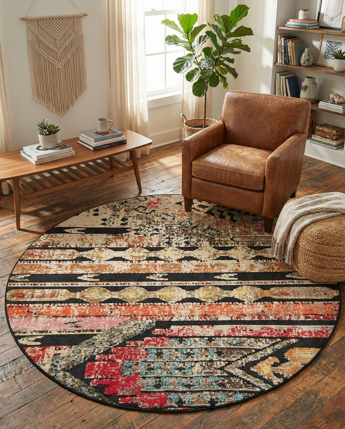 Outdoor Marrakesh Collection Area Rug -  Agadir Round Multi Black  lifestyle 128