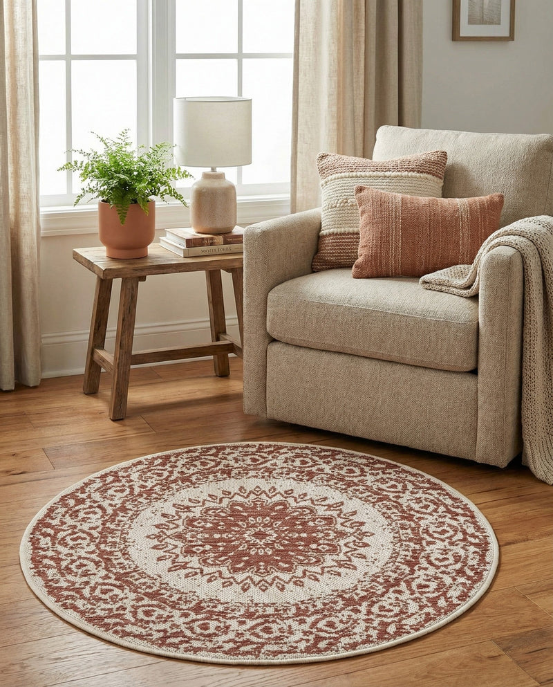 Patio Heritage Collection Area Rug -  Lafayette (Rust Red) Round Rust Red  lifestyle 69