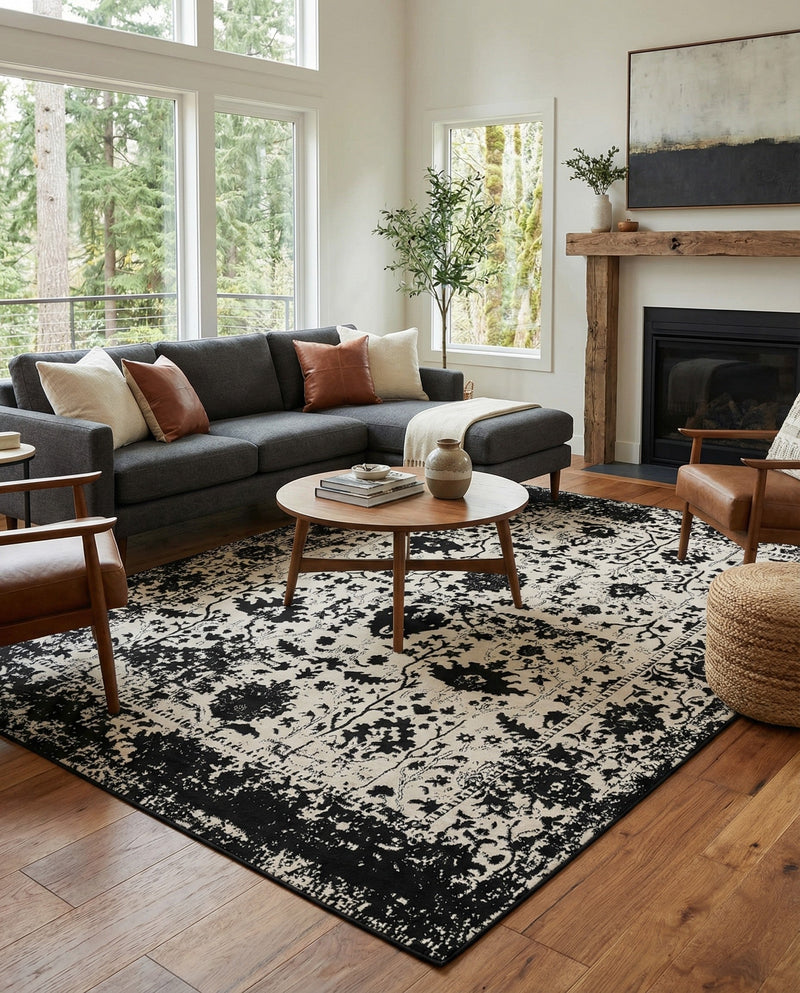 Cascade Range Collection Area Rug -  Shasta (Black and White) Rectangle Black and White  lifestyle 10