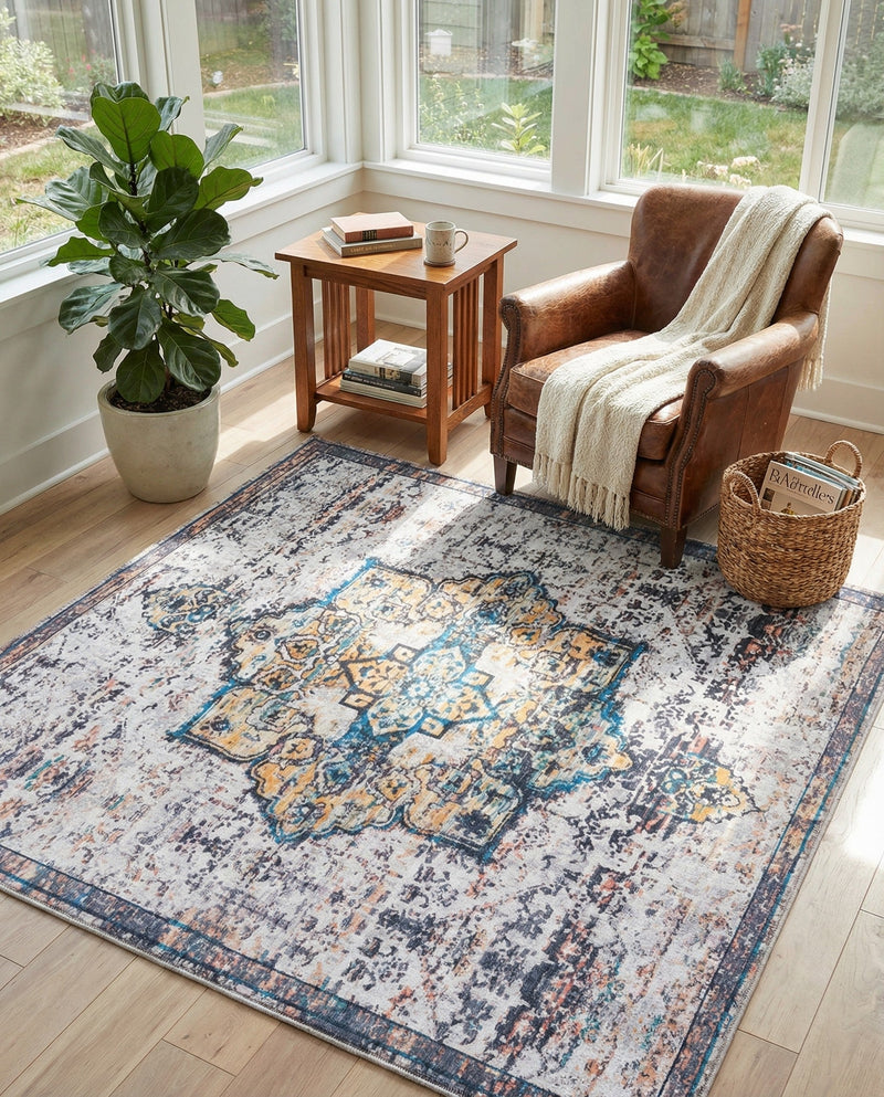 Baroque Era Collection Area Rug - Versailles (Sea Salt White) Square Sea Salt White  lifestyle 58