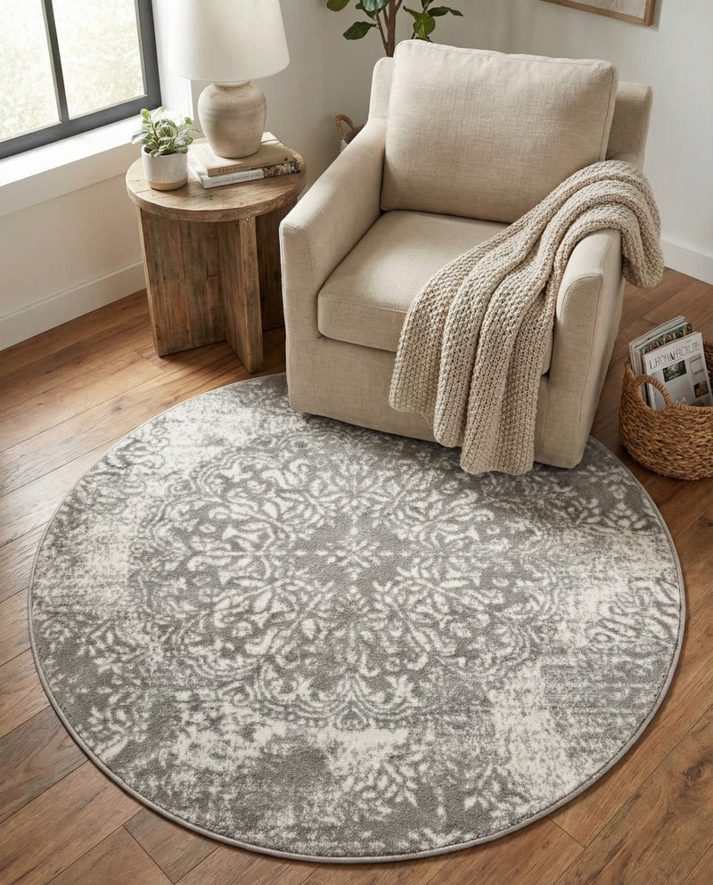 Riviera Elegance Collection Area Rug -  Monaco (Light Gray) Round Light Gray  lifestyle 56