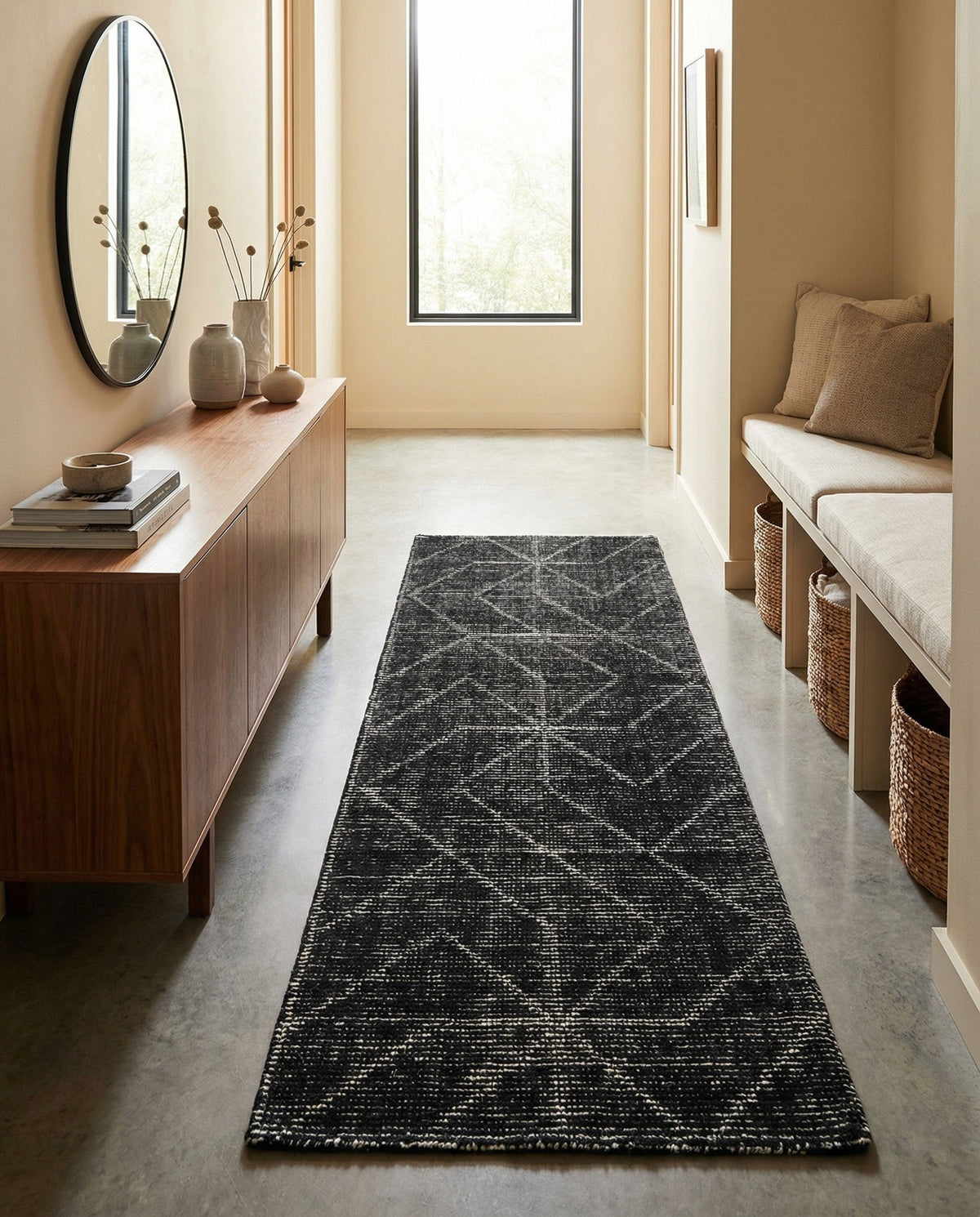 Nordic Loom Geometric Collection Area Rug - Oslo Runner Jet Black  lifestyle 132