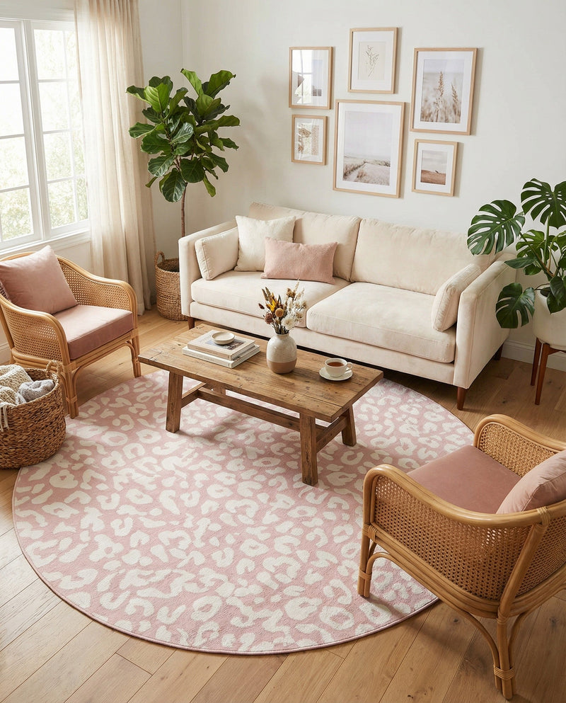 Savannah Escape Collection Area Rug -  Amazon (Pink Ivory) Round Pink Ivory  lifestyle 39
