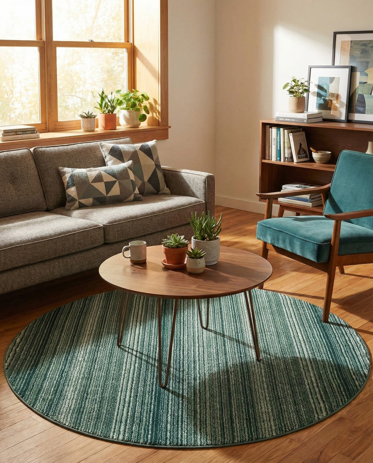 Jewel Oasis Collection Area Rug - Sapphire (Green) Round Green  lifestyle 94