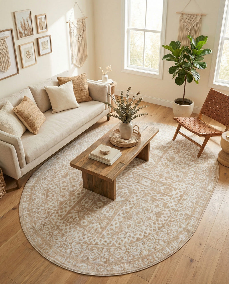 Cambridge Classics Collection Area Rug - Trinity (Beige) Oval Beige  lifestyle 36
