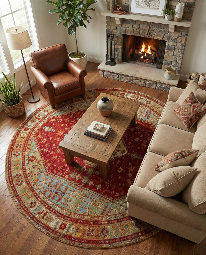 Patio Heritage Collection Area Rug -  Arbor Round Red Green Blue  lifestyle 59