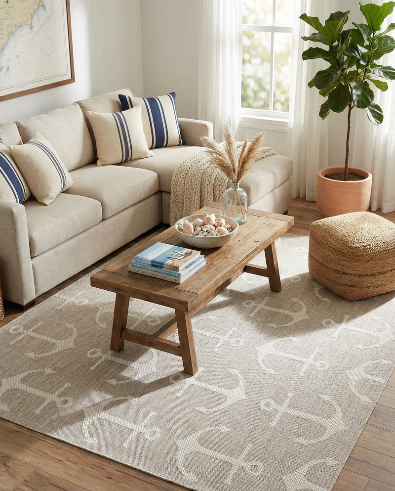 Seaside Haven Rugs Collection Area Rug - Sapphire (Gray) Square Gray  lifestyle 21