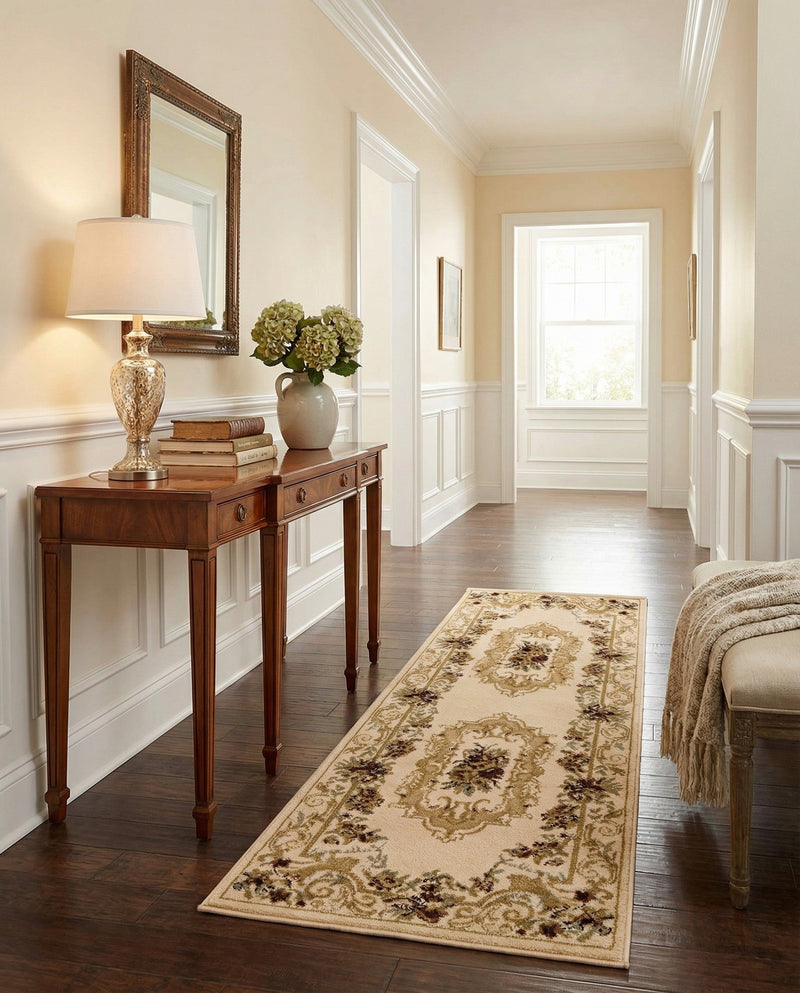 Versailles Elegance Collection Area Rug -  Louveciennes (Cream) Runner Cream  lifestyle 47