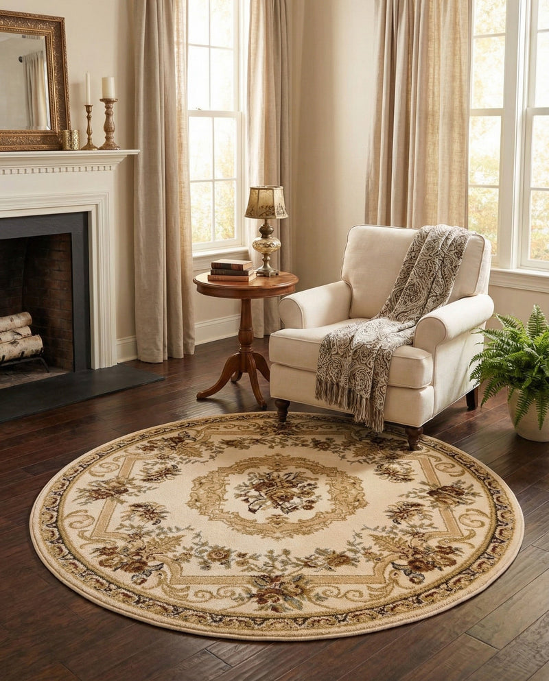 Versailles Elegance Collection Area Rug -  Louveciennes (Cream) Round Cream  lifestyle 86