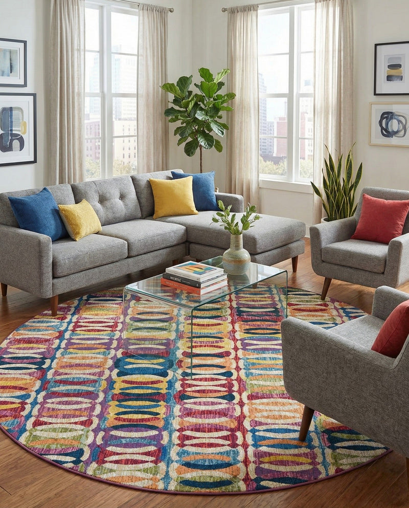 Urban Terrace Collection Area Rug -  Boardwalk Round Multi  lifestyle 72