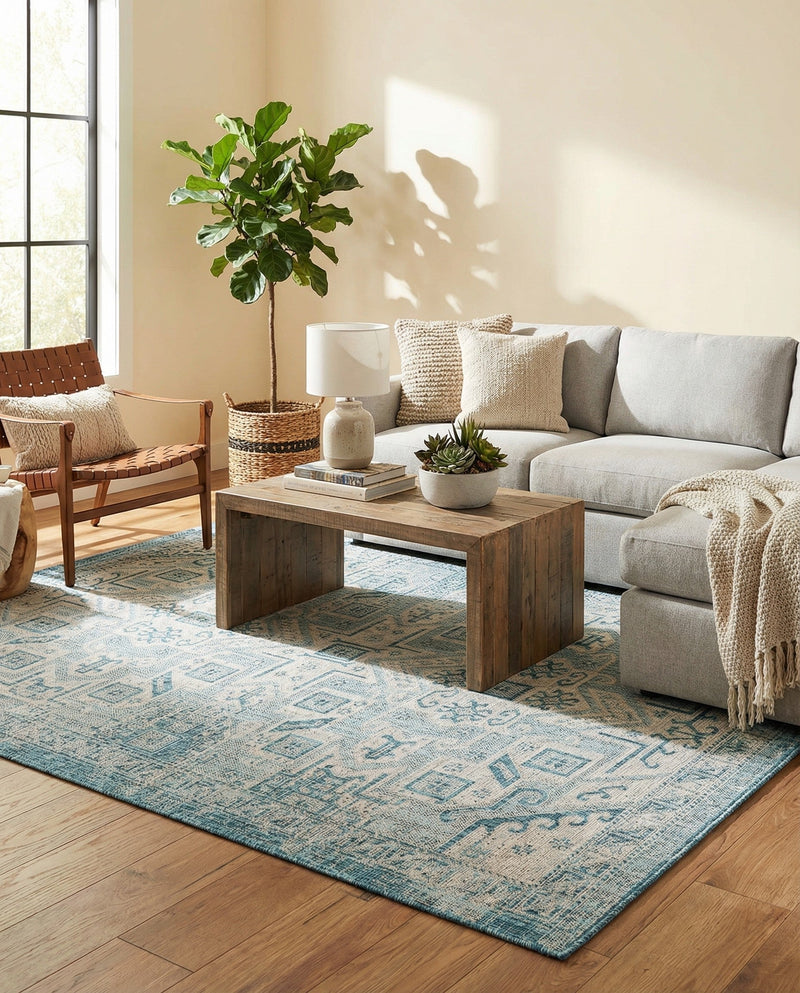 Tribal Terrace Treasures Collection Area Rug - Mayan Marina (Teal) Rectangle Teal  lifestyle 23