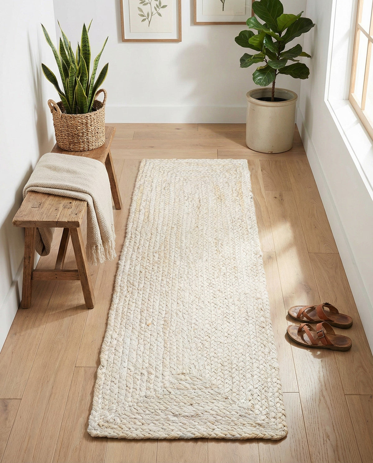 Woven Seaside Jute Collection Area Rug - Savannah (White) Table Runner White  lifestyle 85