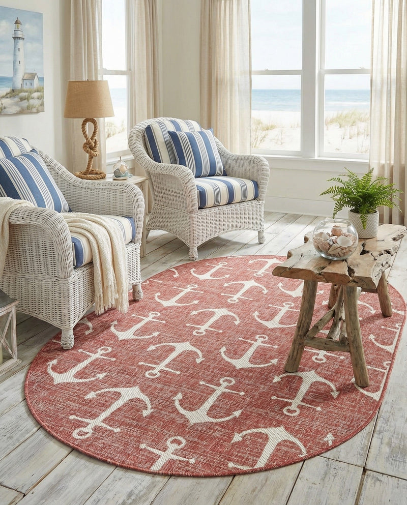 Seaside Haven Rugs Collection Area Rug - Sapphire (Rust Red) Oval Rust Red  lifestyle 60