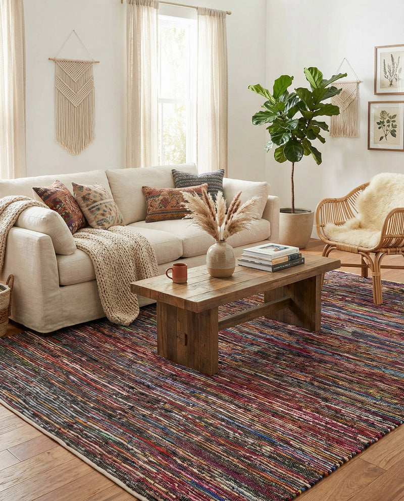 Thar Cotton Collection Area Rug - Alleppey Rectangle Multi Black  lifestyle 19