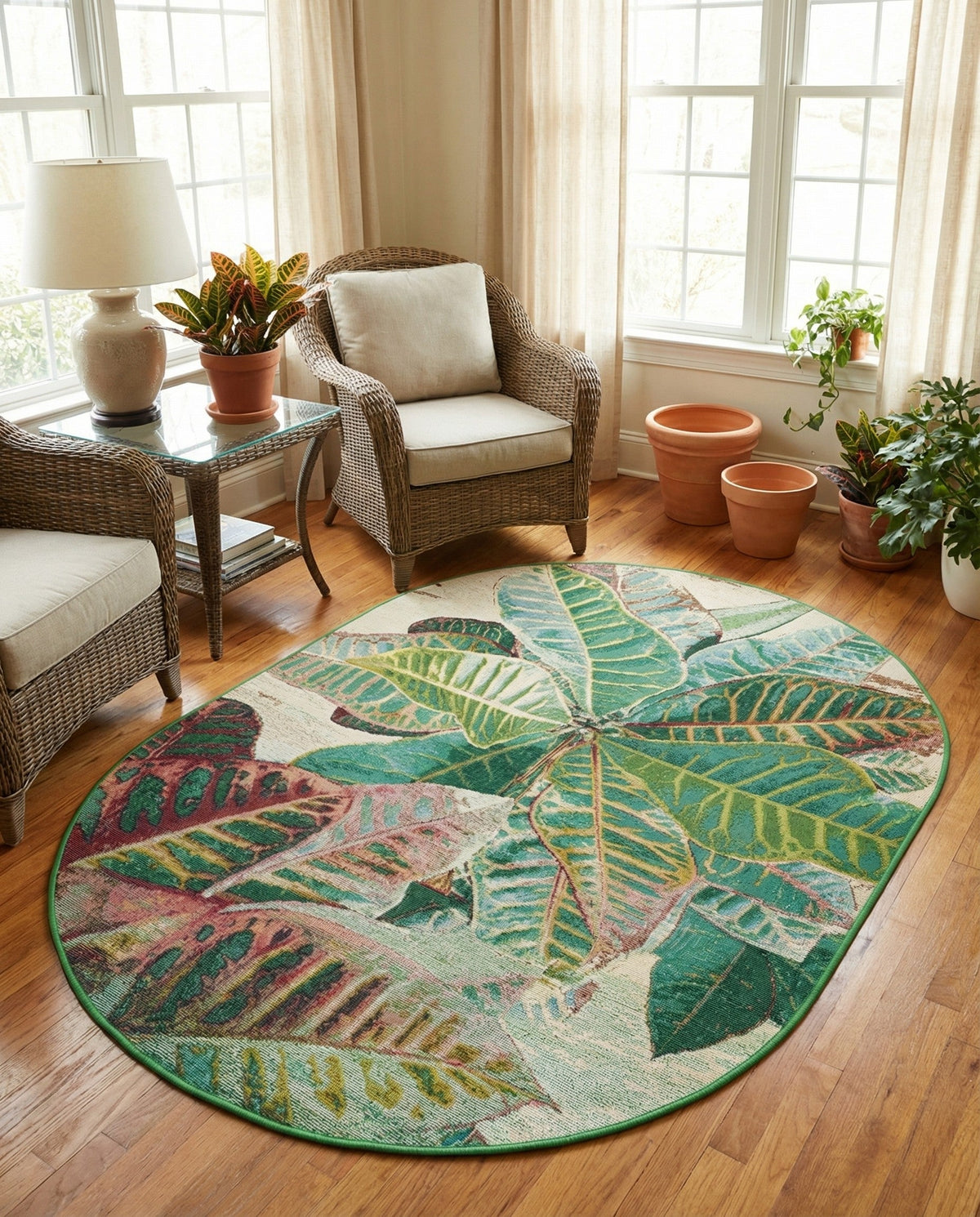 Seaside Blooms Collection Area Rug -  Fern Oval Multi  lifestyle 118