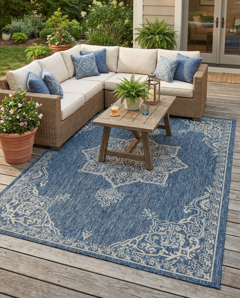 Patio Heritage Collection Area Rug -  Charleston (Blue) Rectangle Blue  lifestyle 7