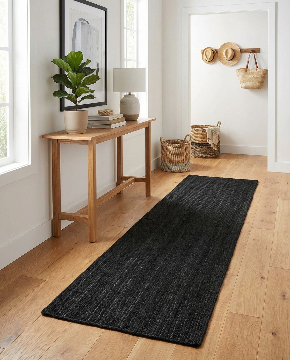 Woven Seaside Jute Collection Area Rug - Martha's Runner Black  lifestyle 83