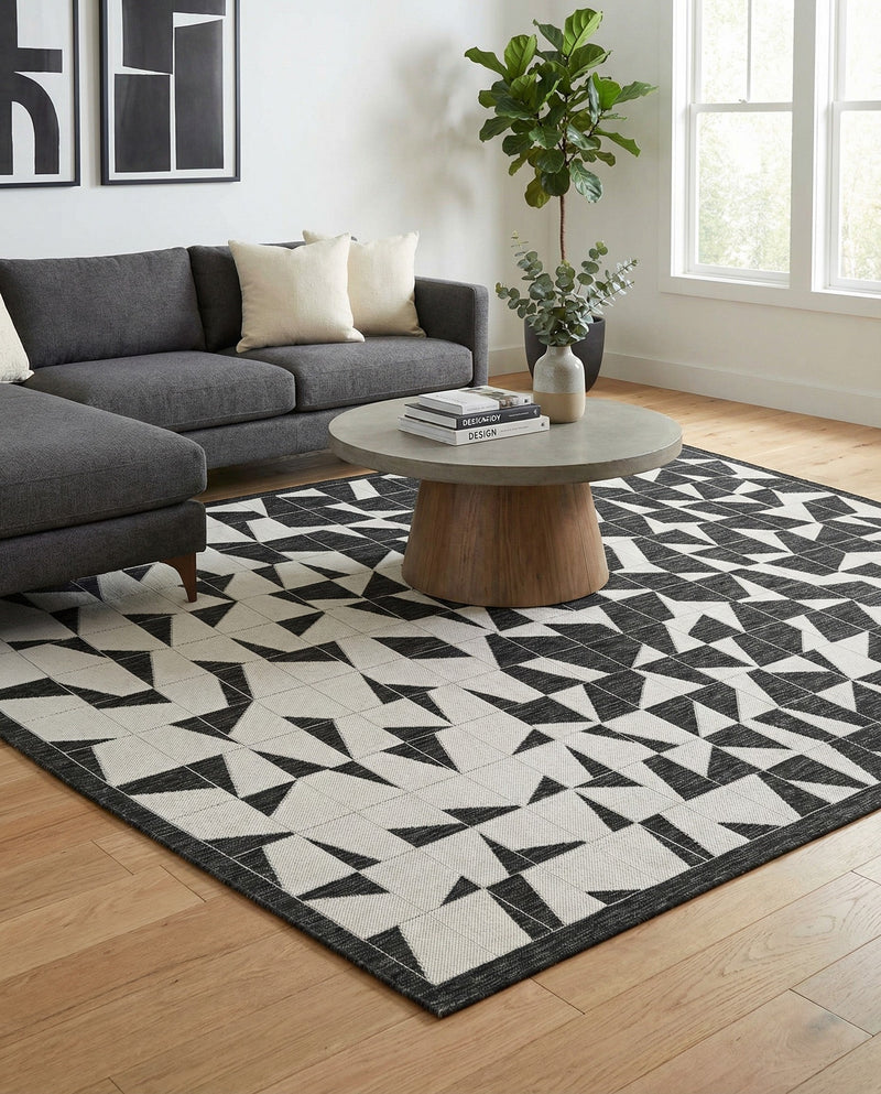 Urban Terrace Collection Area Rug -  Mercer Rectangle Black and White  lifestyle 20