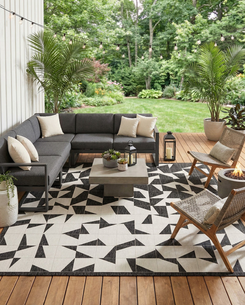 Urban Terrace Collection Area Rug -  Mercer Square Black and White  lifestyle 73