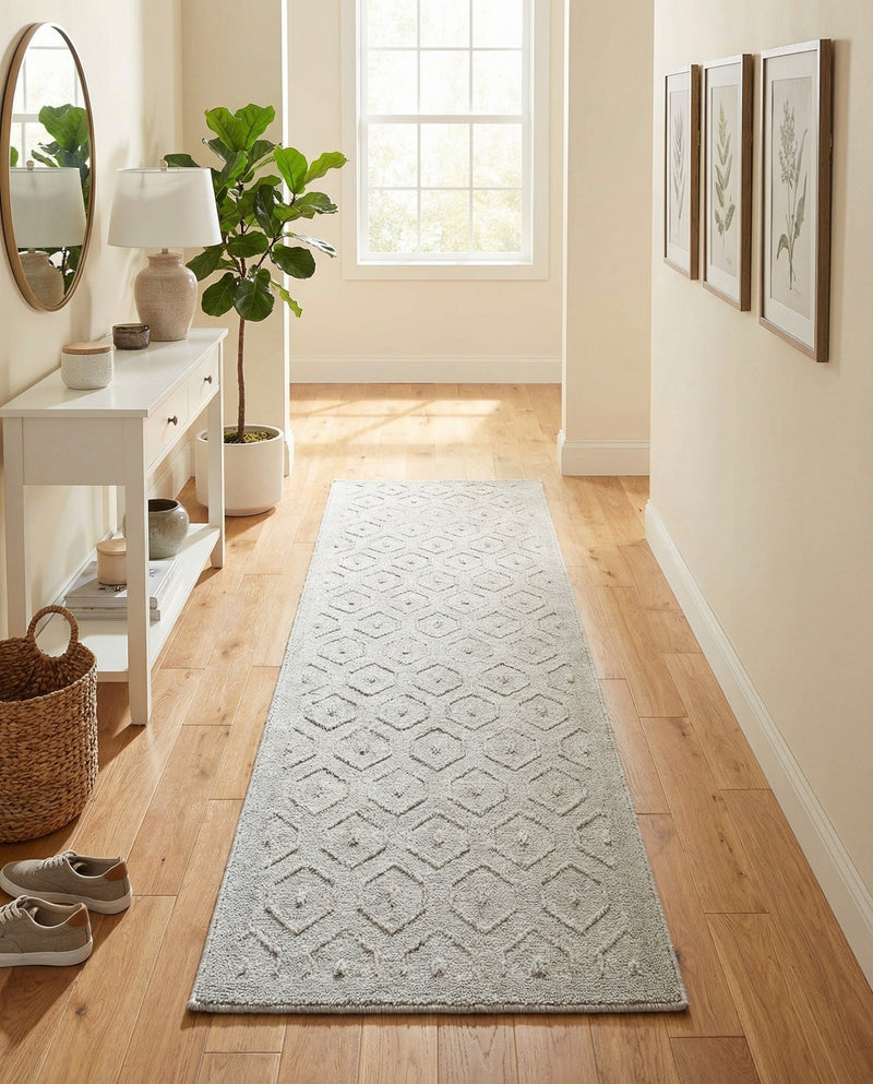 Garden Lattice Charm Collection Area Rug - Arbor (Grey) Runner Grey  lifestyle 48