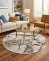Jewel Oasis Collection Area Rug -  Opaline Round White Navy  lifestyle 62