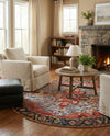 Patio Heritage Collection Area Rug -  Garden Round Rust Red and Blue  lifestyle 73