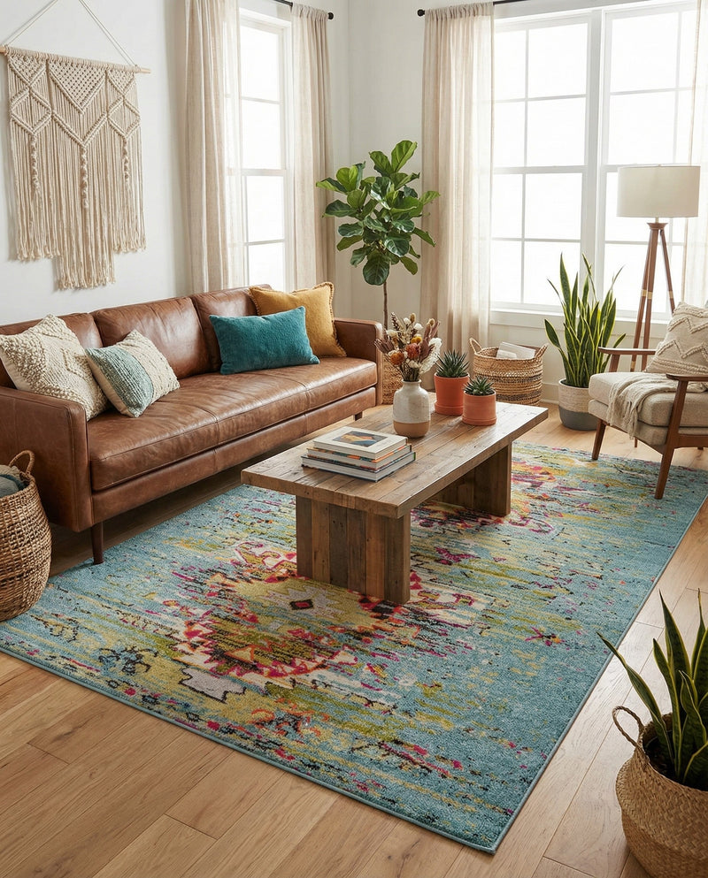 Venetian Tapestry Collection Area Rug -  SanMarco Rectangle Turquoise  lifestyle 20