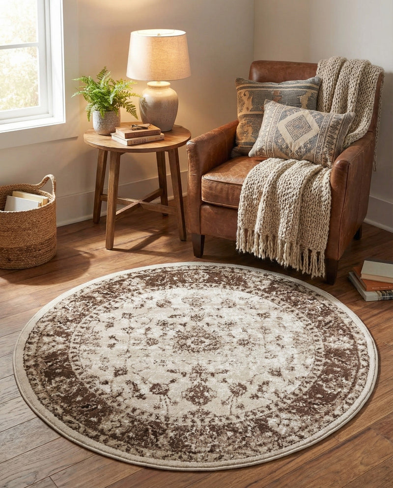 Andes Summit Collection Area Rug -  Aconcagua Round Cream  lifestyle 61