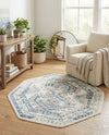 Savannah Elegance Collection Area Rug -  Tybee (Ivory Aqua) Octagon Ivory Aqua  lifestyle 74
