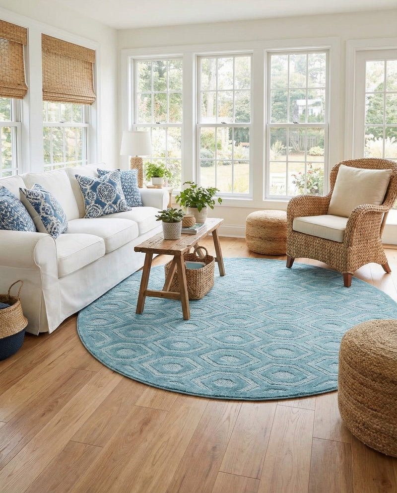 Garden Lattice Charm Collection Area Rug - Arbor (Aqua) Round Aqua  lifestyle 48