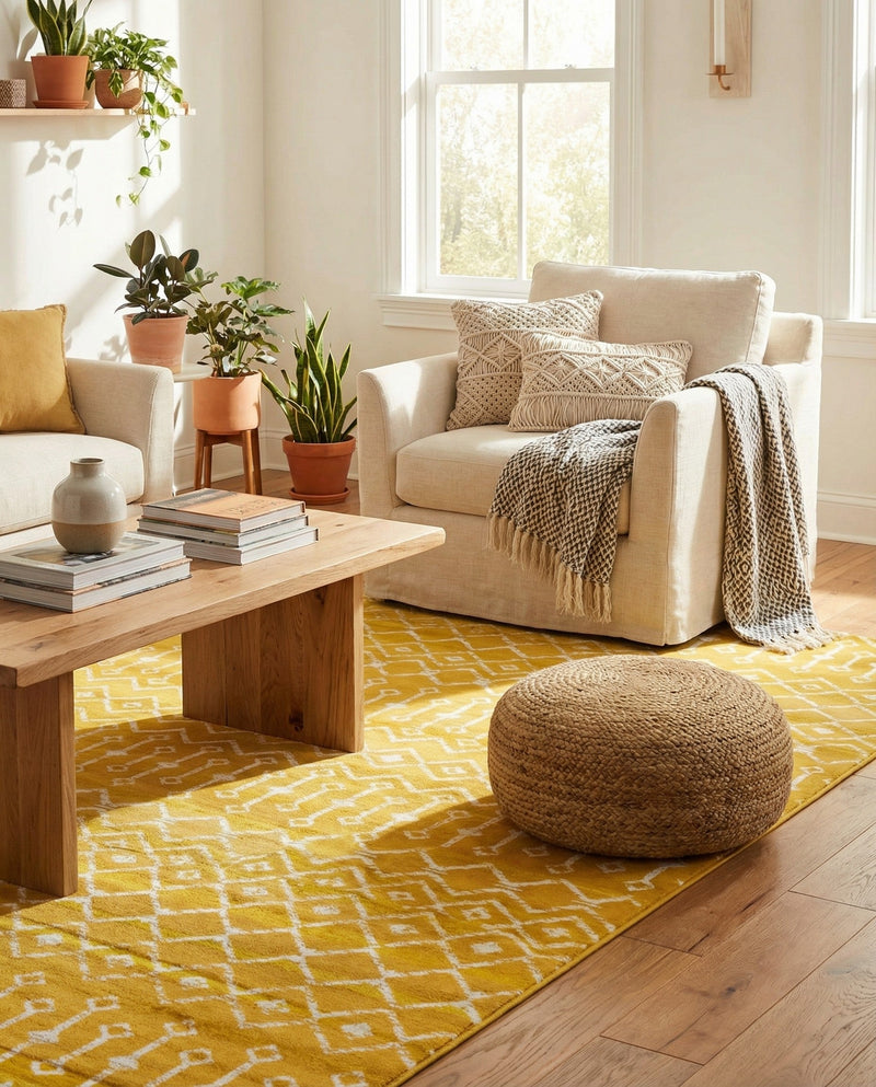 Marrakech Lattice Collection Area Rug - Medina (Yellow) Rectangle Yellow  lifestyle 12