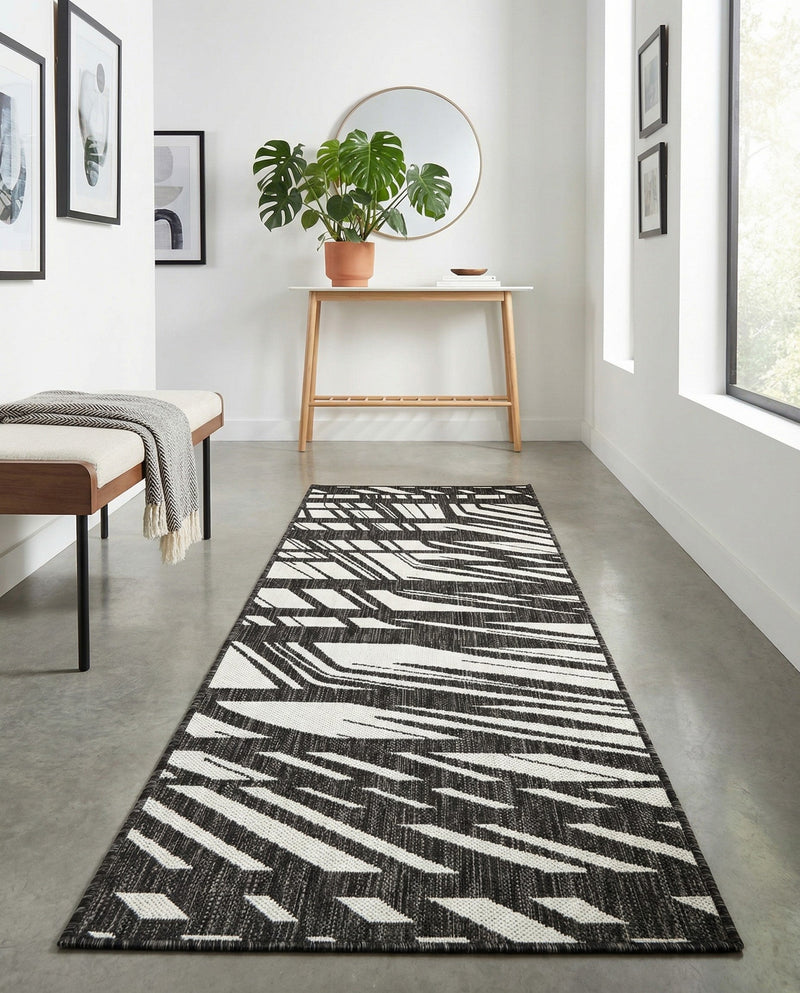 Urban Terrace Collection Area Rug -  Queens Runner Black and White  lifestyle 75