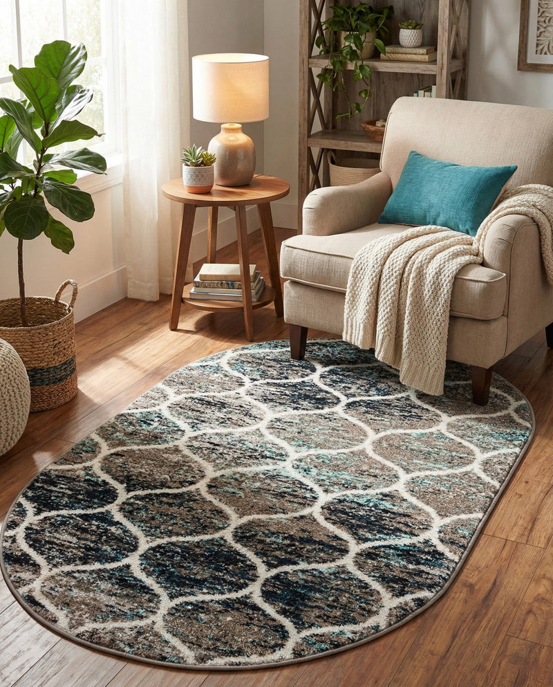 Trellis Mosaic Collection Area Rug -  Pergolatown (Blue Multi) Oval Blue Multi  lifestyle 63