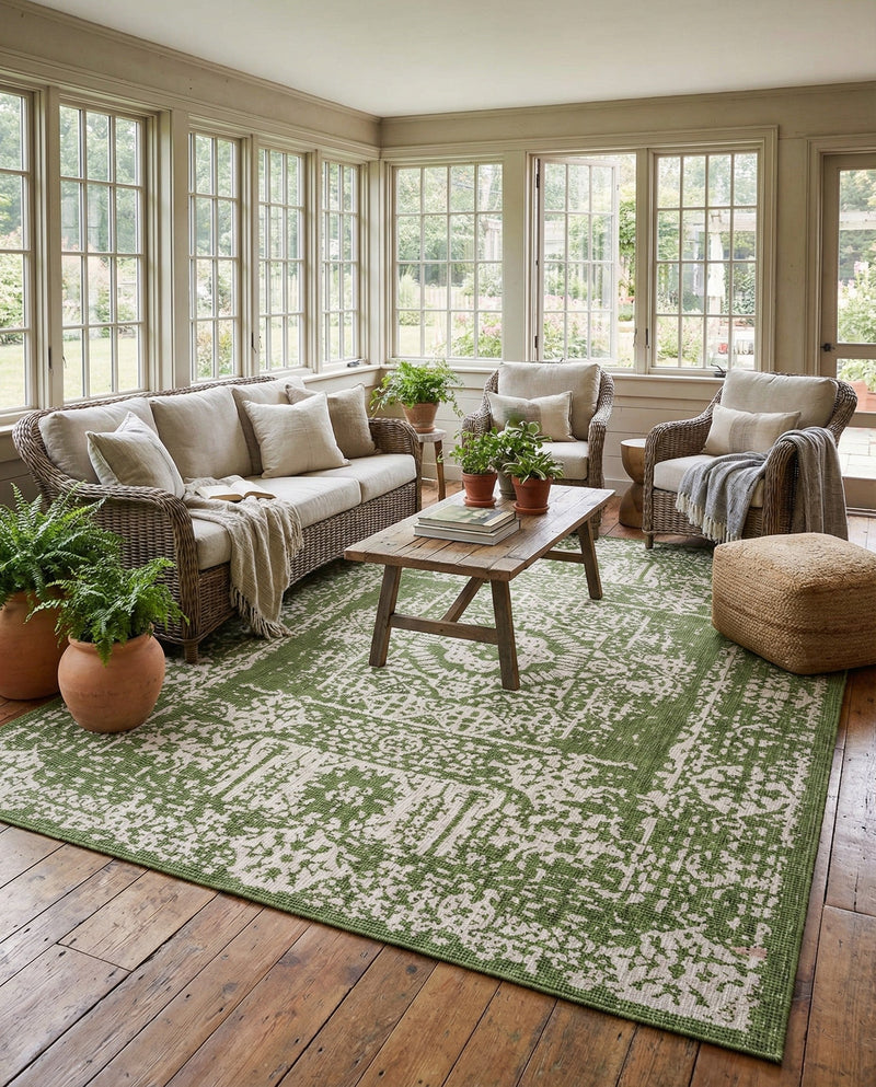 Patio Heritage Collection Area Rug - Savannah (Green) Rectangle Green  lifestyle 4