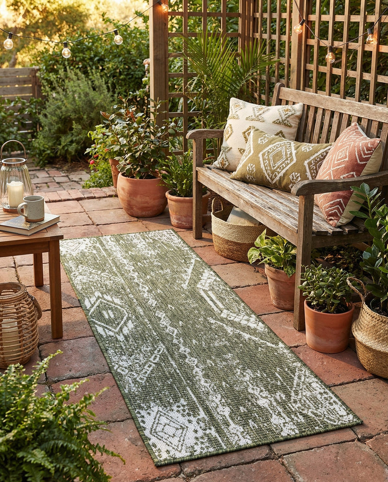 Desert Nomad Terrace Collection Area Rug - Sahara (Green) Runner Green  lifestyle 23