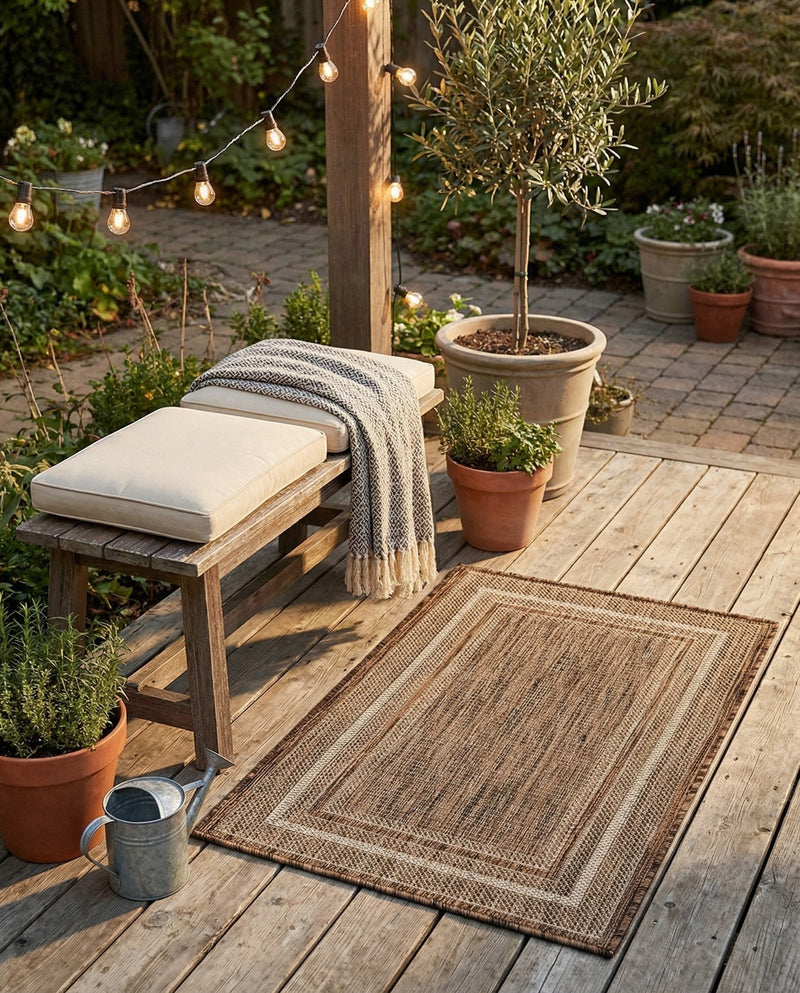 Terrace Fringe Collection Area Rug - Veranda (Brown) Rectangle Brown  lifestyle 27