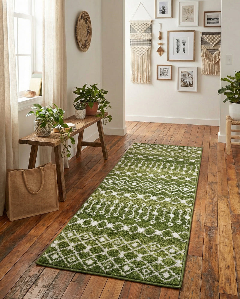 Mediterranean Lattice Collection Area Rug - Santorini (Green) Runner Green  lifestyle 55