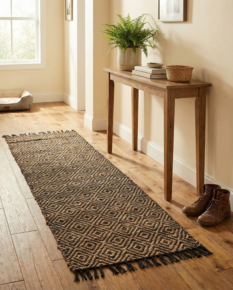 Woven Seaside Jute Collection Area Rug - Shoreline Runner Black  lifestyle 173