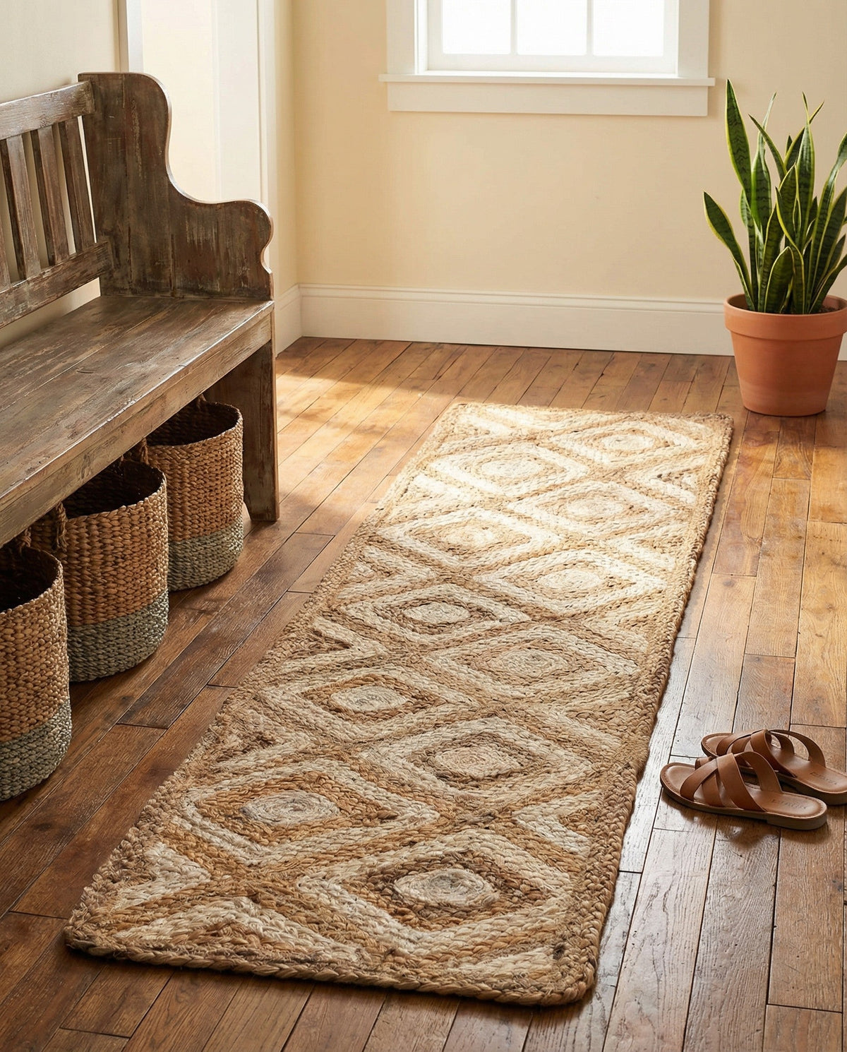 Woven Seaside Jute Collection Area Rug - Marina Table Runner Natural  lifestyle 112